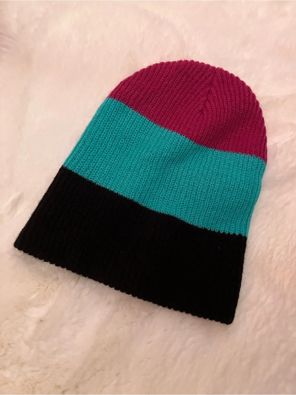 Neff Striped Beanie in Magenta, Teal & Black